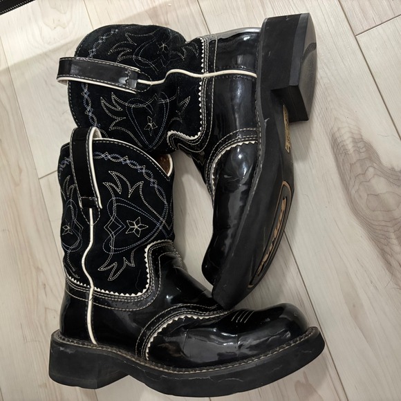 Ariat Fatbaby Women's Black Patent Leather Suede Western Cowboy Ankle Boots 7 B - Picture 1 of 9